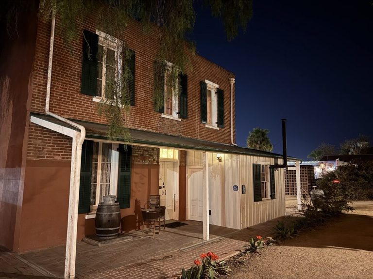 The historic Whaley House in Old Town San Diego at dusk, a stop on the tequila walking tour